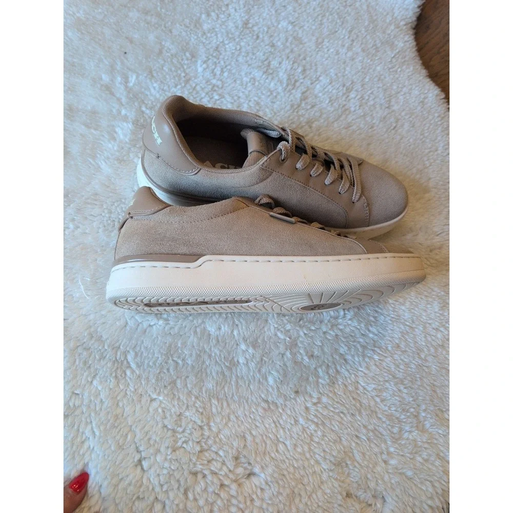Womens Coach Lowline Tan Suede Sneakers Shoes Sz 8.5 CU191 Cream Excellent Cond